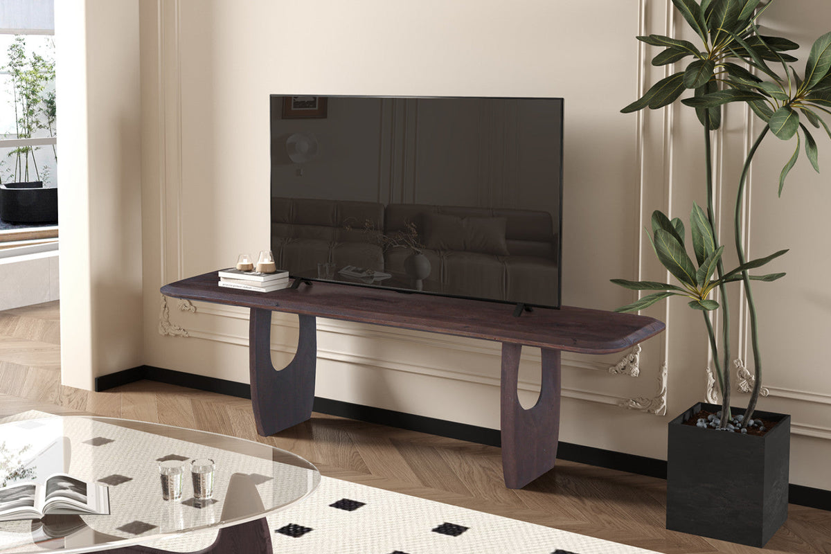 Meuble TV Braga en bois de manguier brun foncé