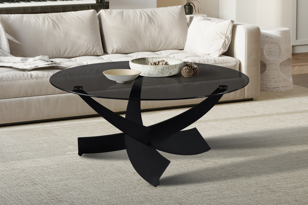 Table basse Weston – ronde verre clair gris
