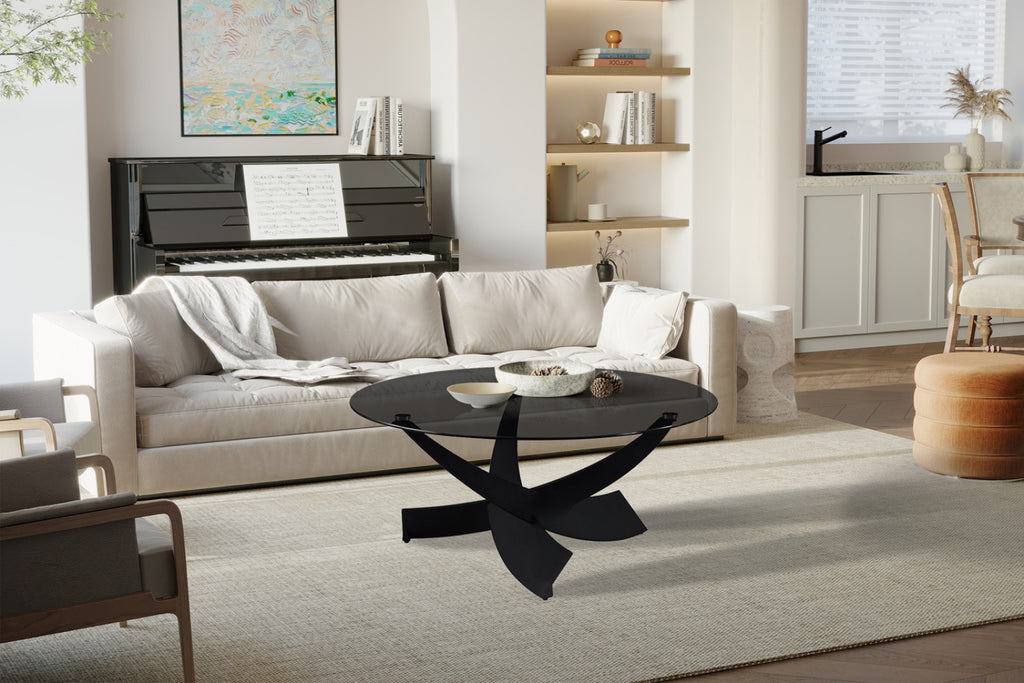 Table basse Weston – ronde verre clair gris