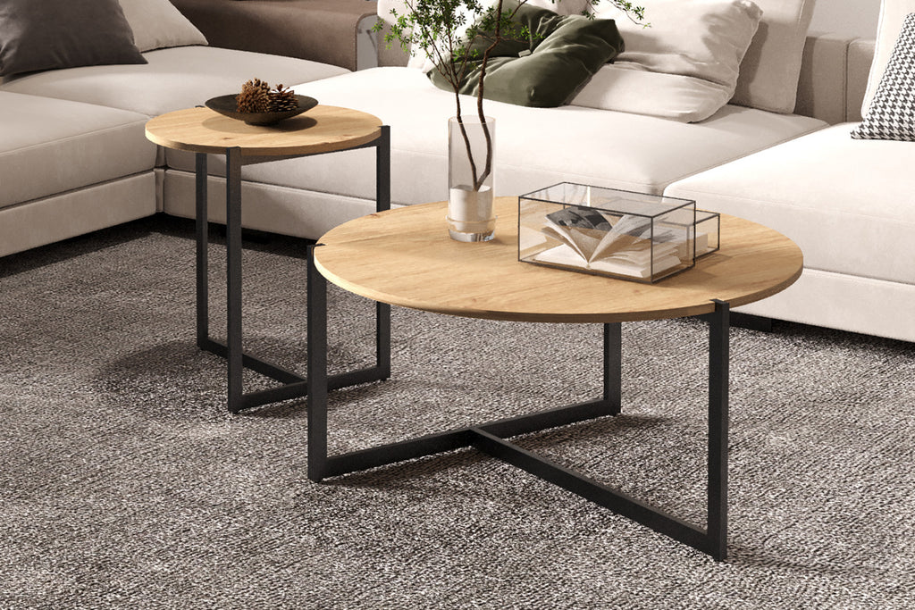 Set de 2 table basses ' Pola – décor chêne vieilli