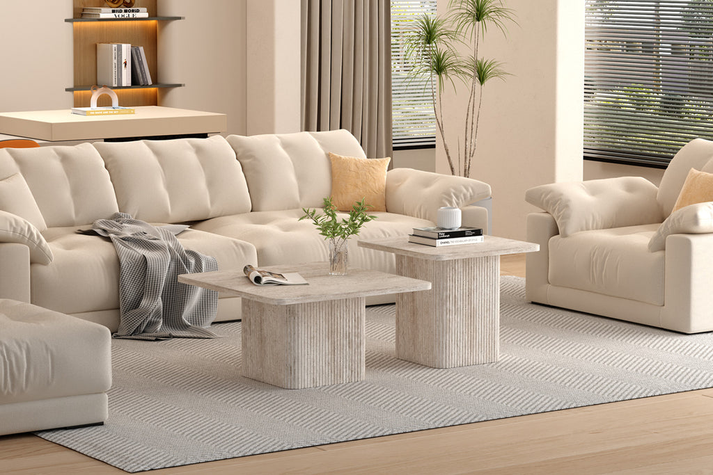 Set de 2 table basses Bobby – décor travertin beige