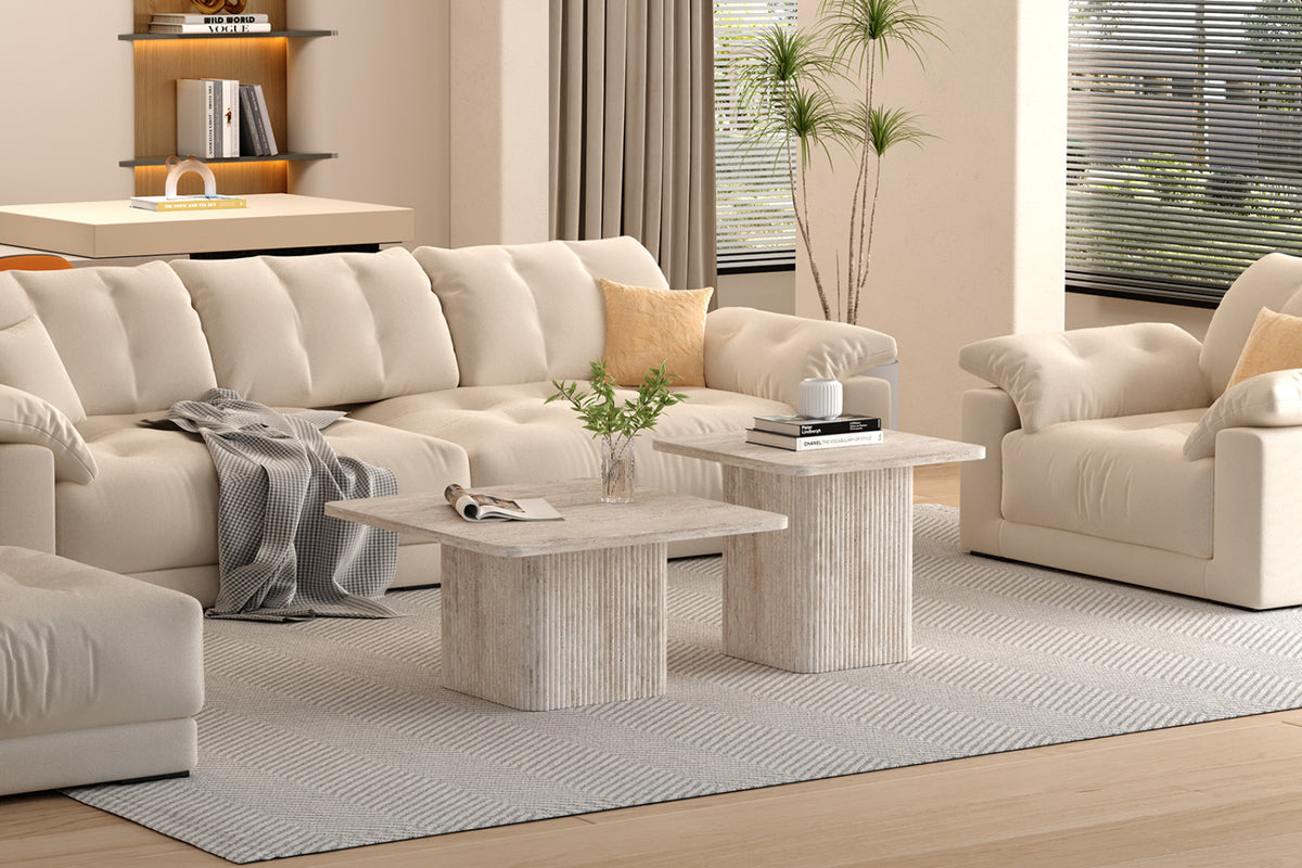 Set de 2 table basses Bobby – décor travertin beige