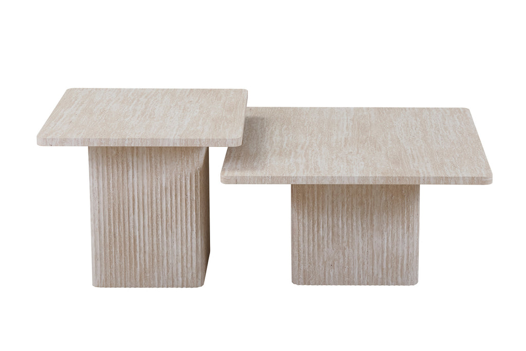 Set de 2 table basses Bobby – décor travertin beige