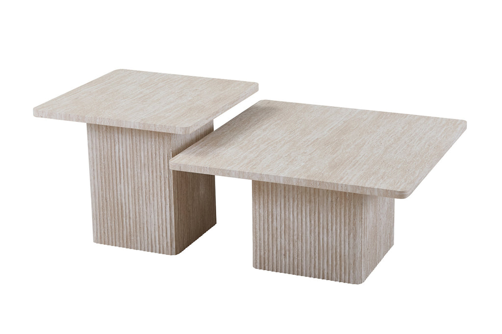 Set de 2 table basses Bobby – décor travertin beige