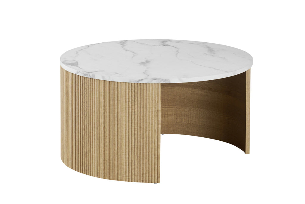 Set table basse Rowan – ronde décor marbre beige