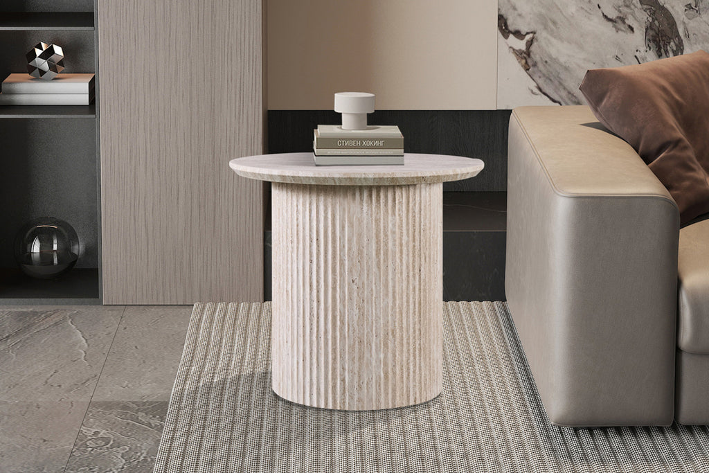 Table basse Lagos – Travertin beige – Ronde Ø 50 cm