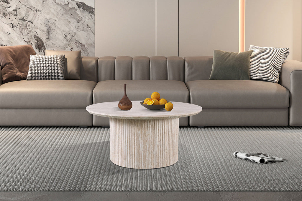 Table basse Lagos – Travertin beige – Ronde Ø 80 cm