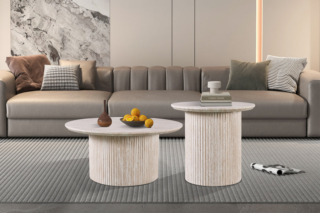 Table basse Lagos – Travertin beige – Ronde Ø 80 cm