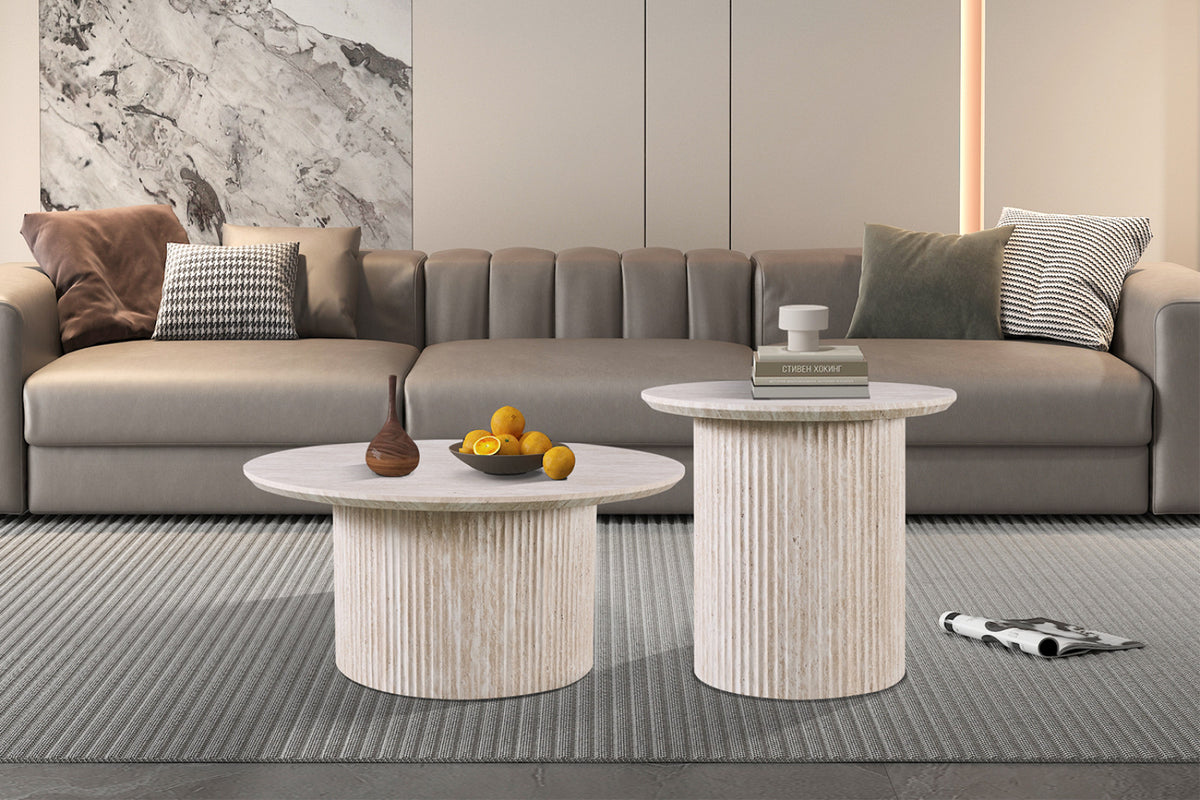 Table basse Lagos – Travertin beige – Ronde Ø 80 cm