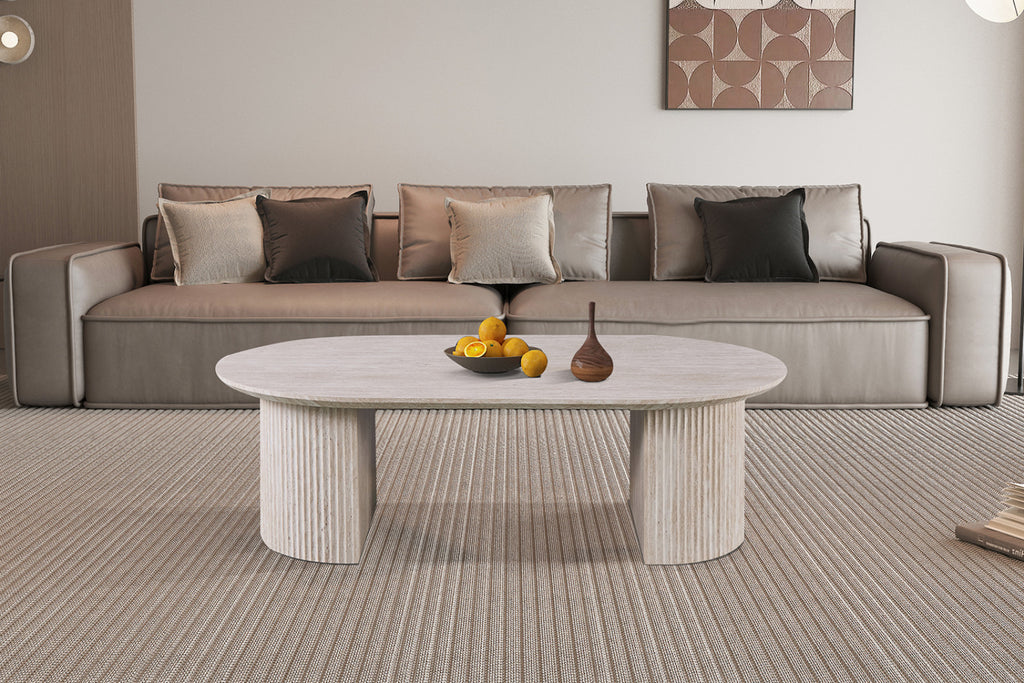 Table basse Lagos – Travertin beige – Ovale 120 × 70 cm
