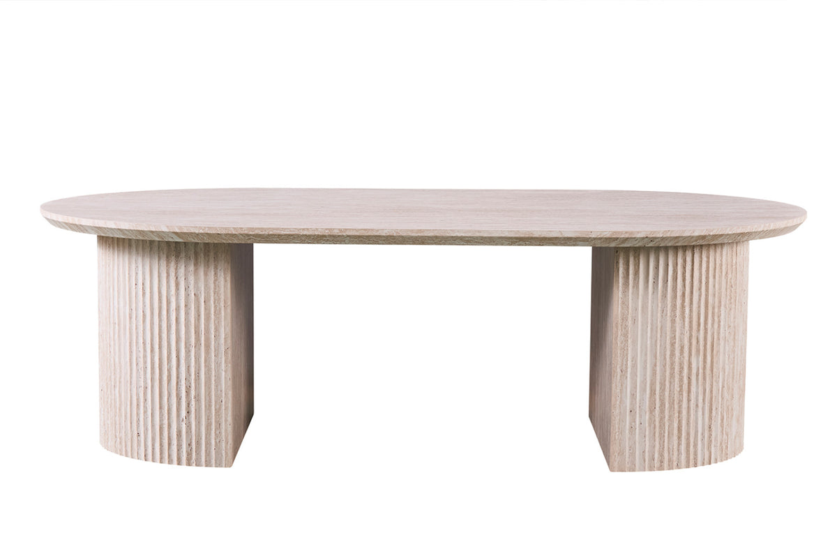 Table basse Lagos – ovale décor travertin beige – 120 cm