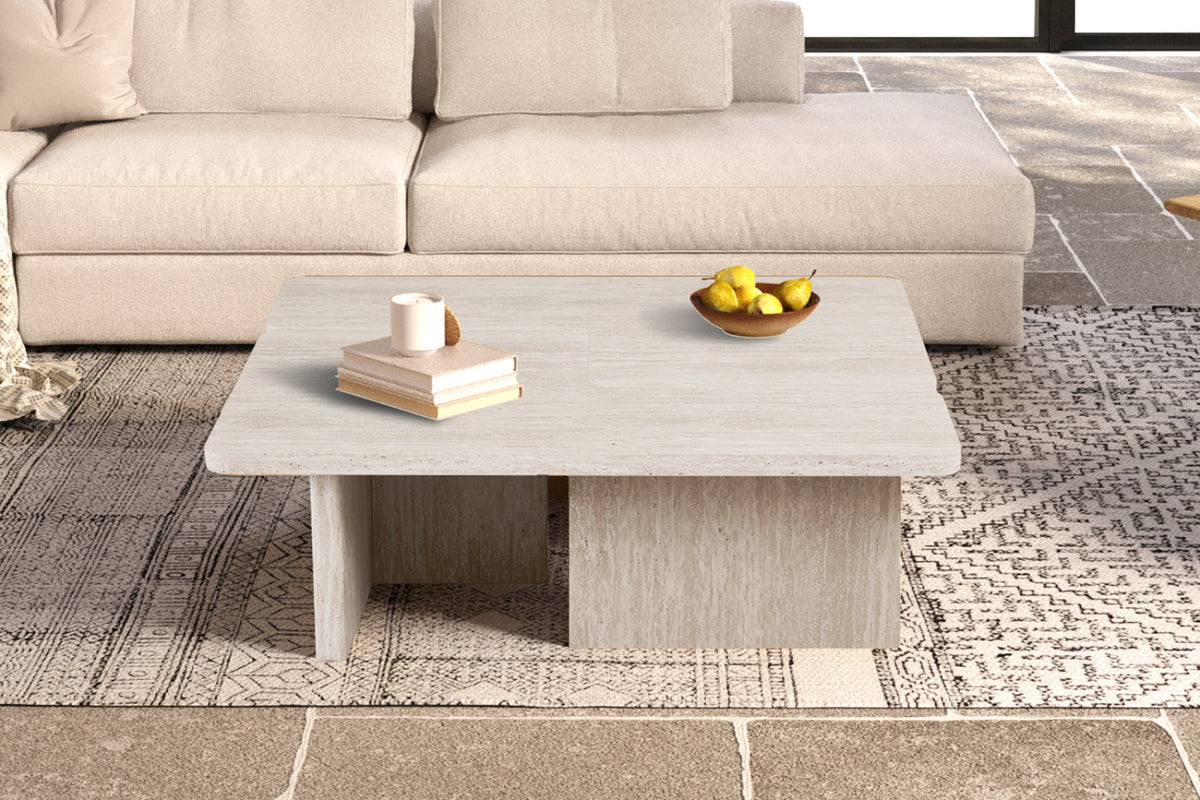 Table basse Arallo – décor travertin beige