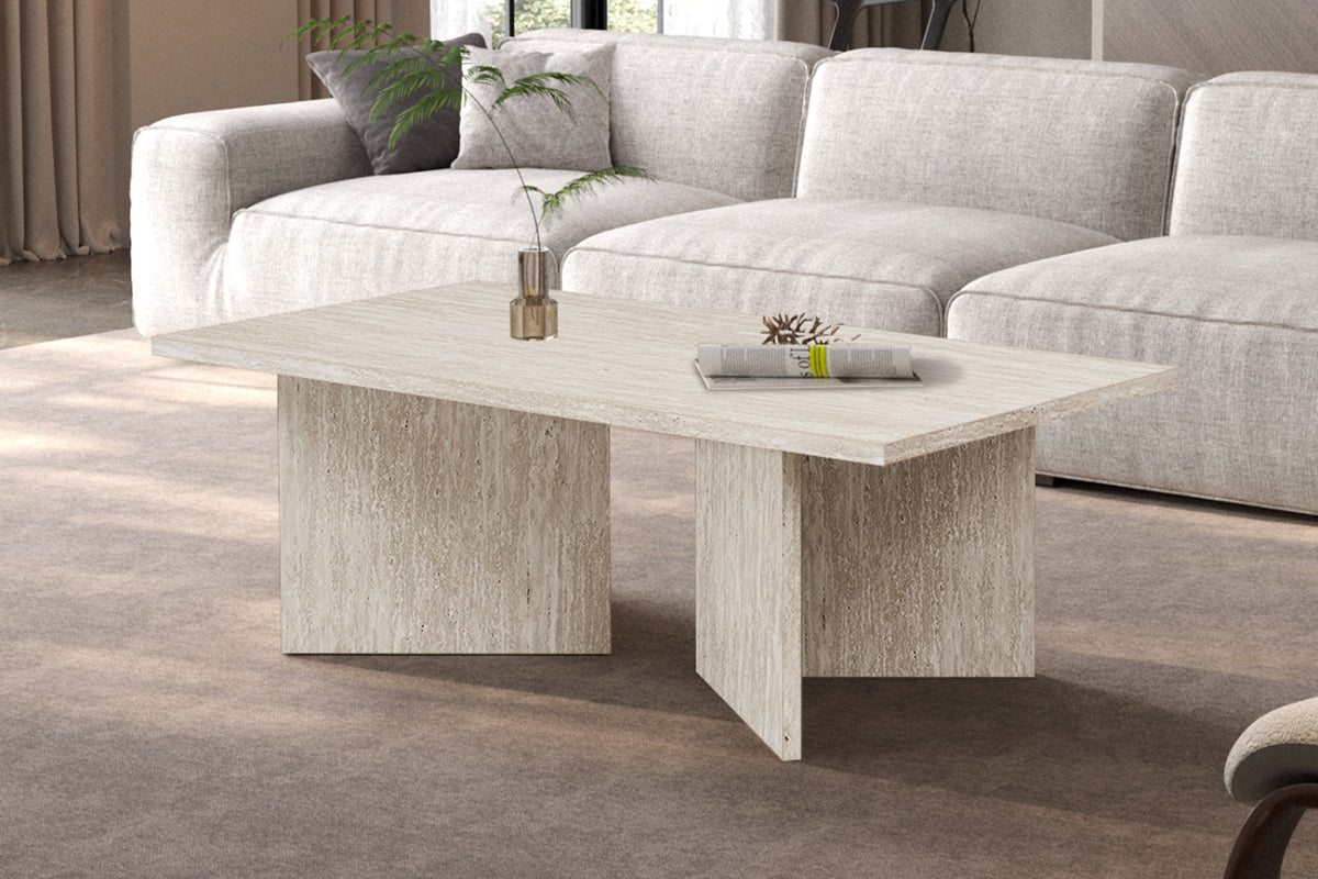 Table basse Litar – décor travertin beige