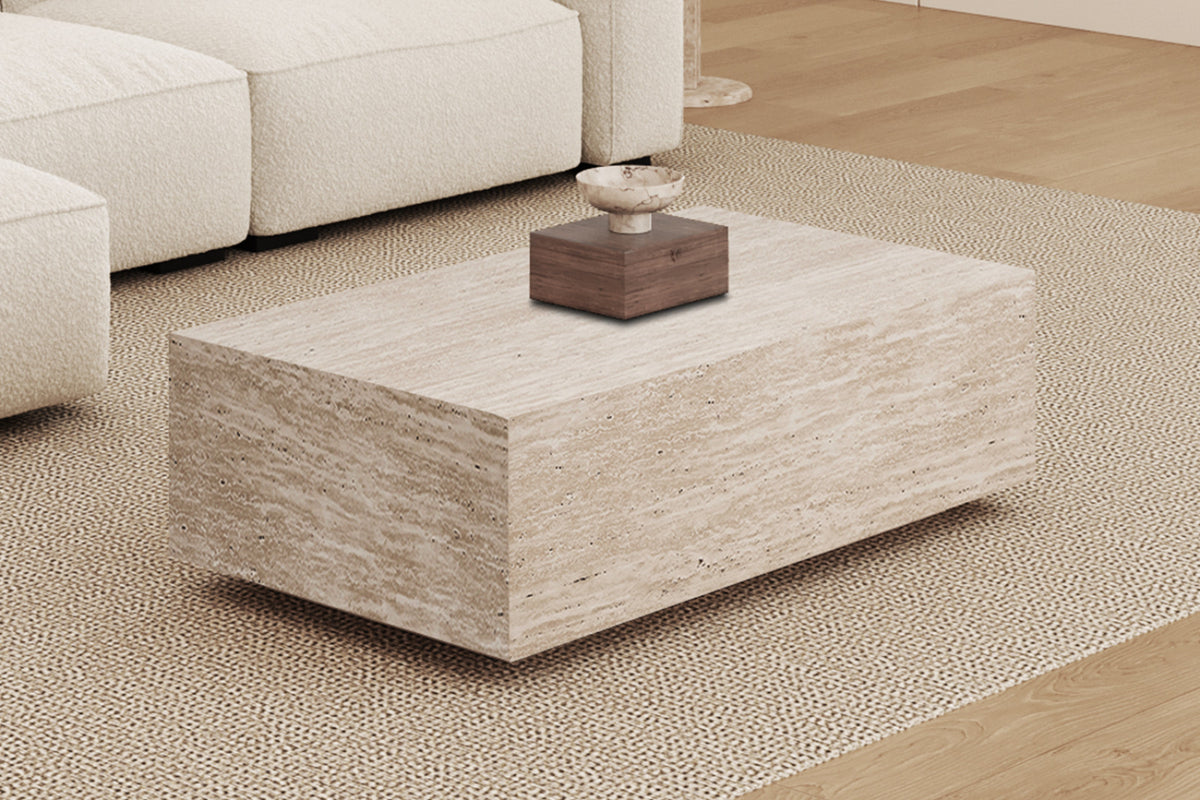 Table basse Jacky – décor travertin beige