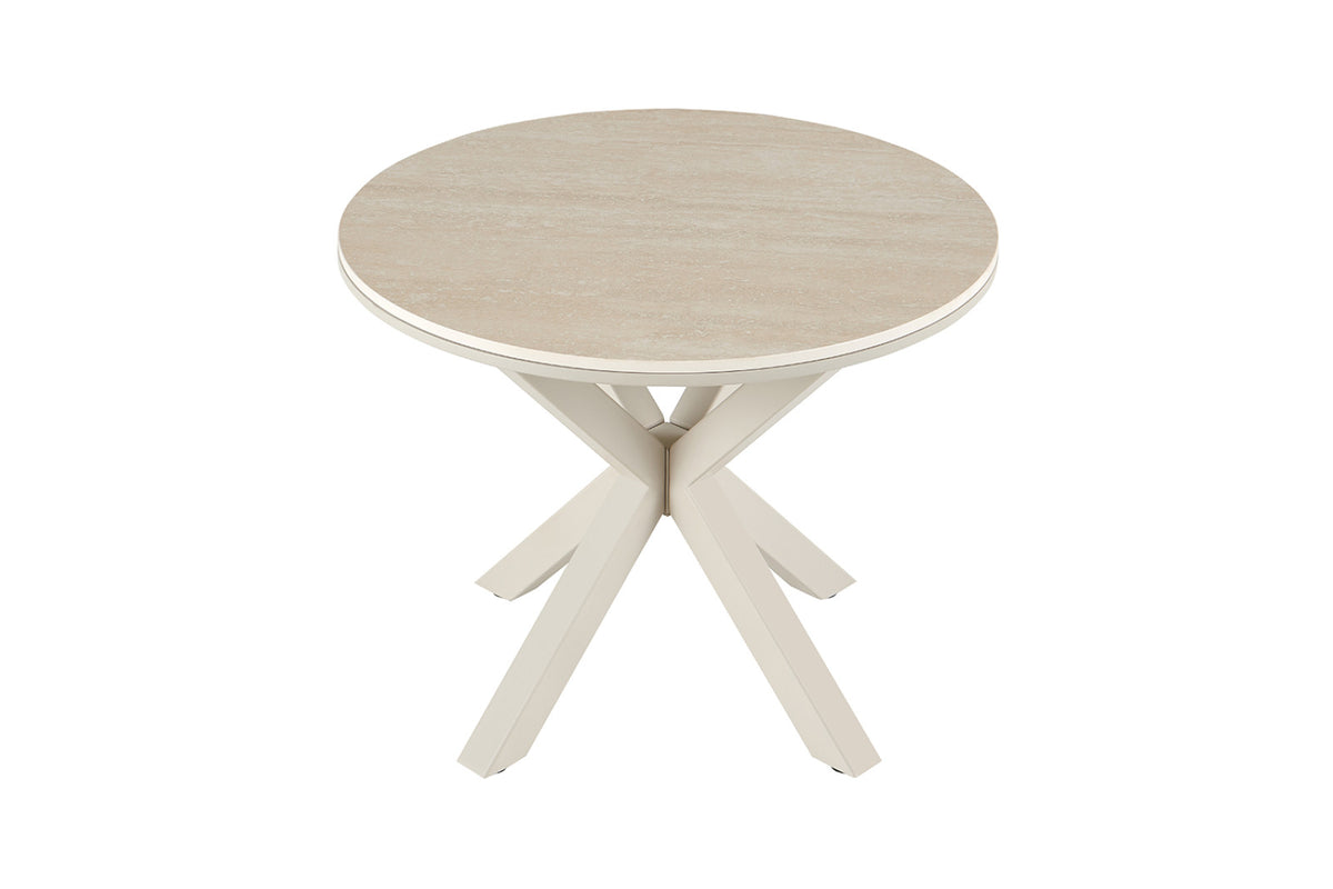 Table basse Noa – rond baroque beige, pied gris – 60 cm