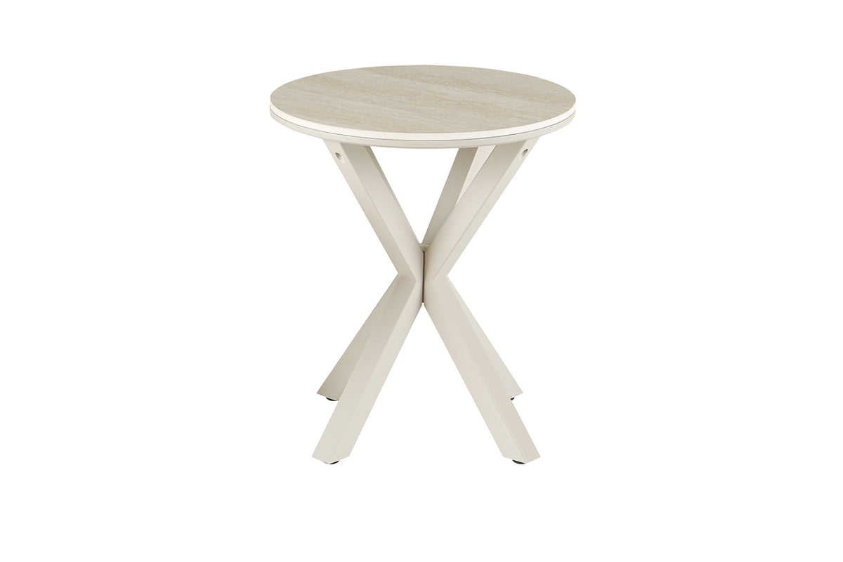 Table basse Noa – rond baroque beige, pied gris – 50 cm