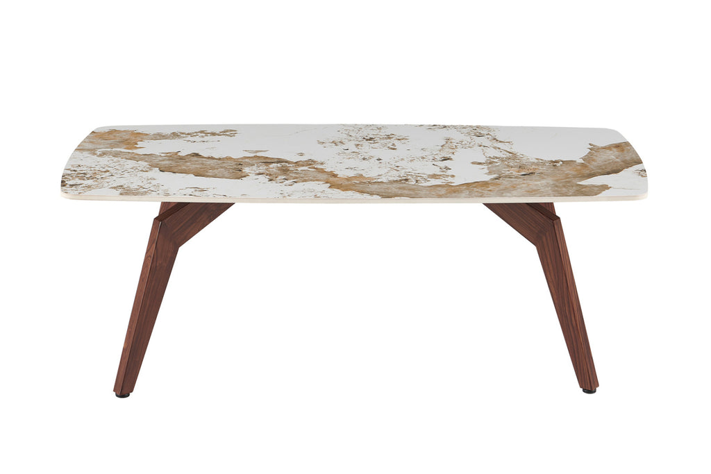 Table basse Alma – brillante pandora, pied noyer – 120x60 cm