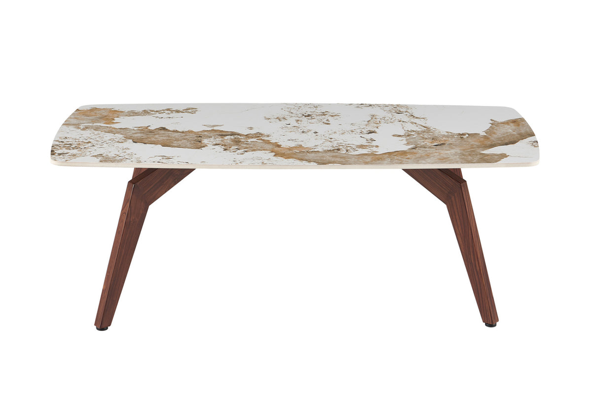 Table basse Alma – brillante pandora, pied noyer – 120x60 cm