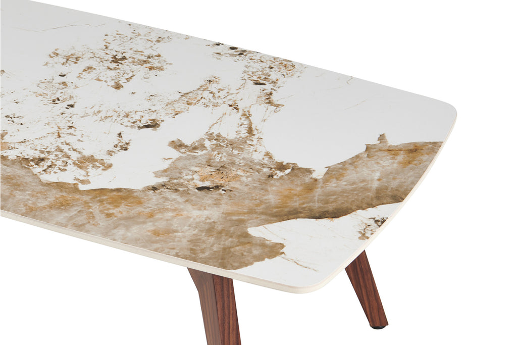 Table basse Alma – brillante pandora, pied noyer – 120x60 cm