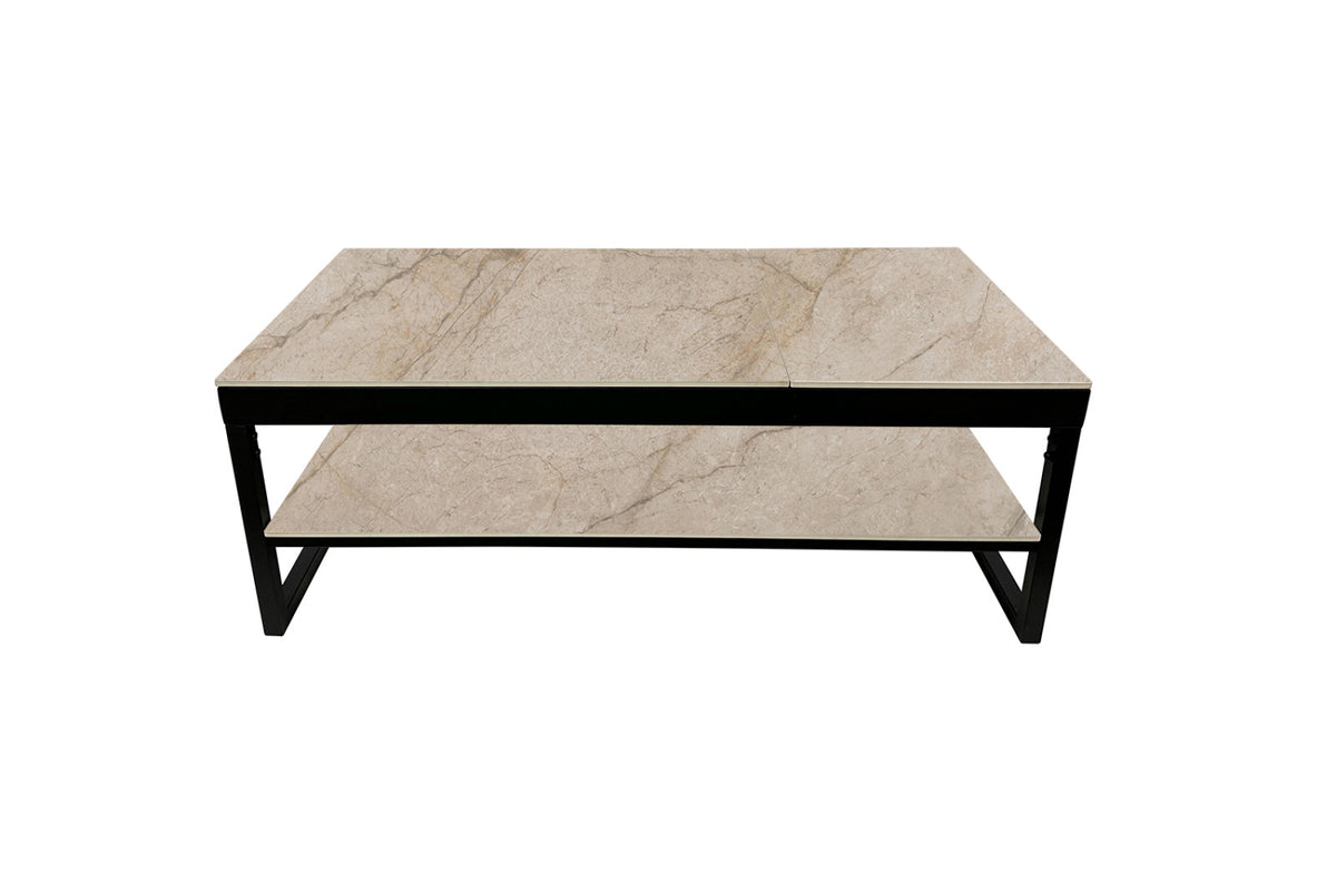 Table basse Axelle – plateau relevable pierre brill. shakspear beige
