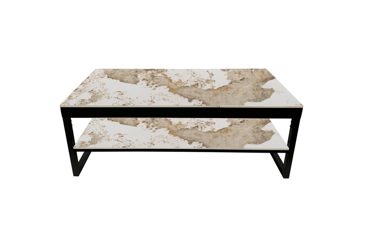 Table basse Axelle – plateau relevable pierre brillante pandora