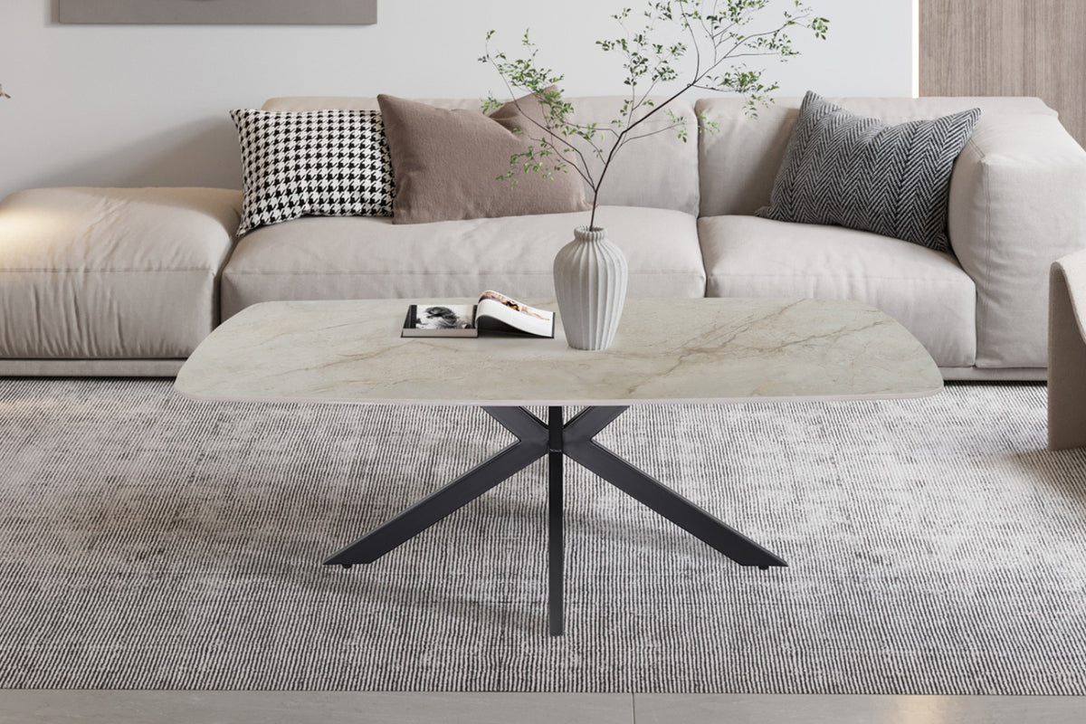 Table basse Apollo – ovale danoise pierre brillant shakespear beige – 130 cm