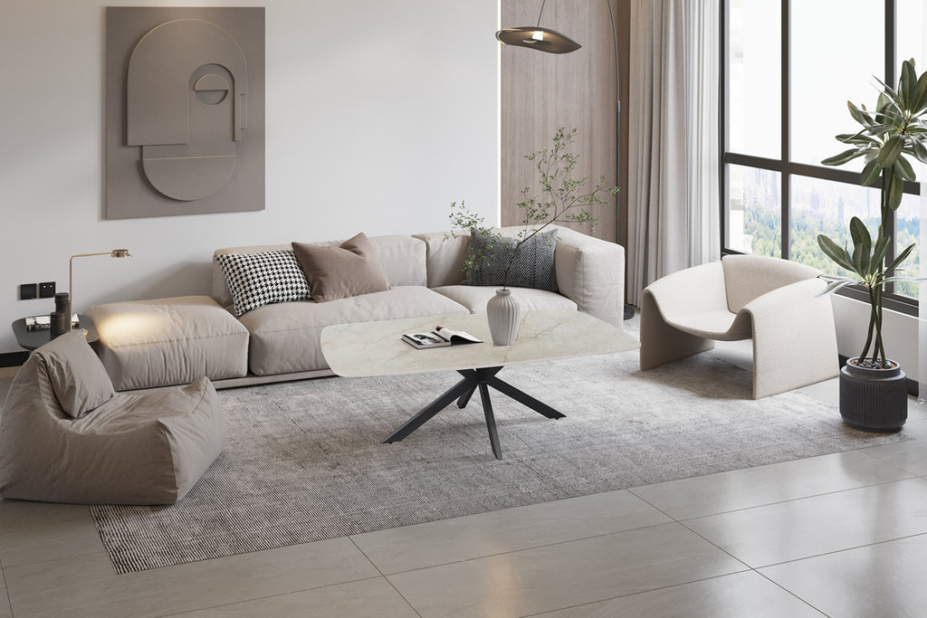 Table basse Apollo – Shakespeare beige brillant – Ovale 130 × 70 cm