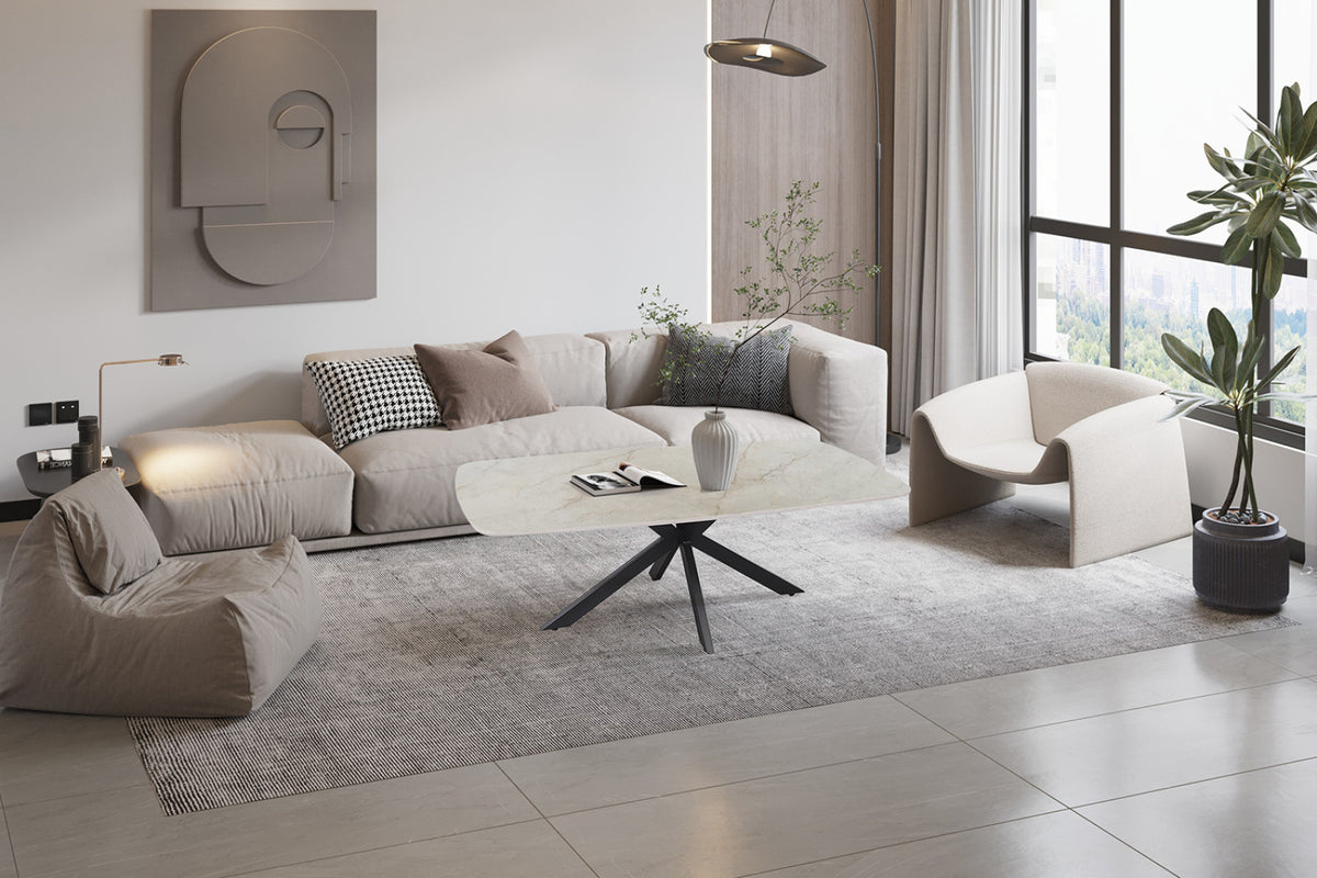 Table basse Apollo – Shakespeare beige brillant – Ovale 130 × 70 cm