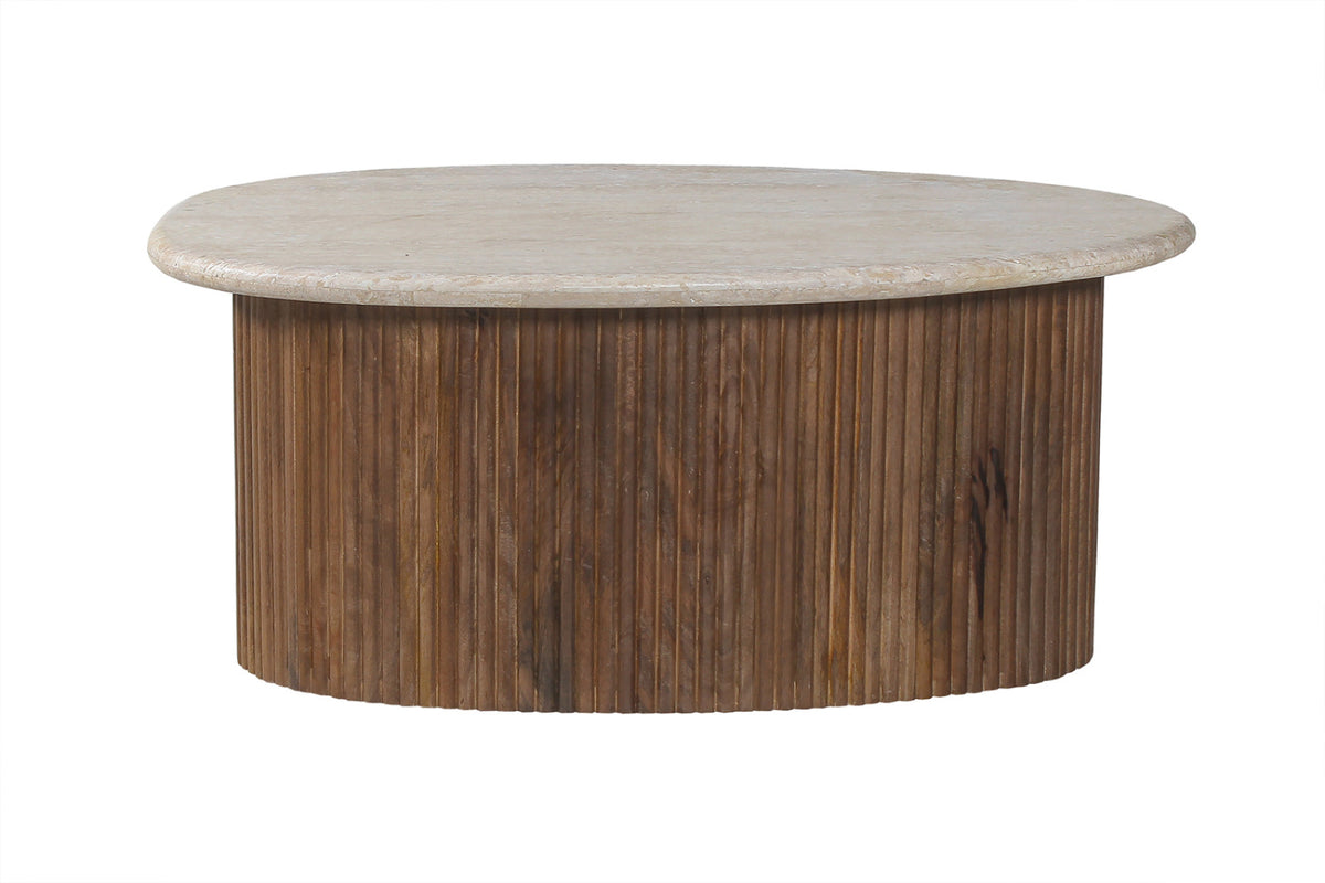Table basse Louis – bois de manguier avec travertin beige – 90 cm