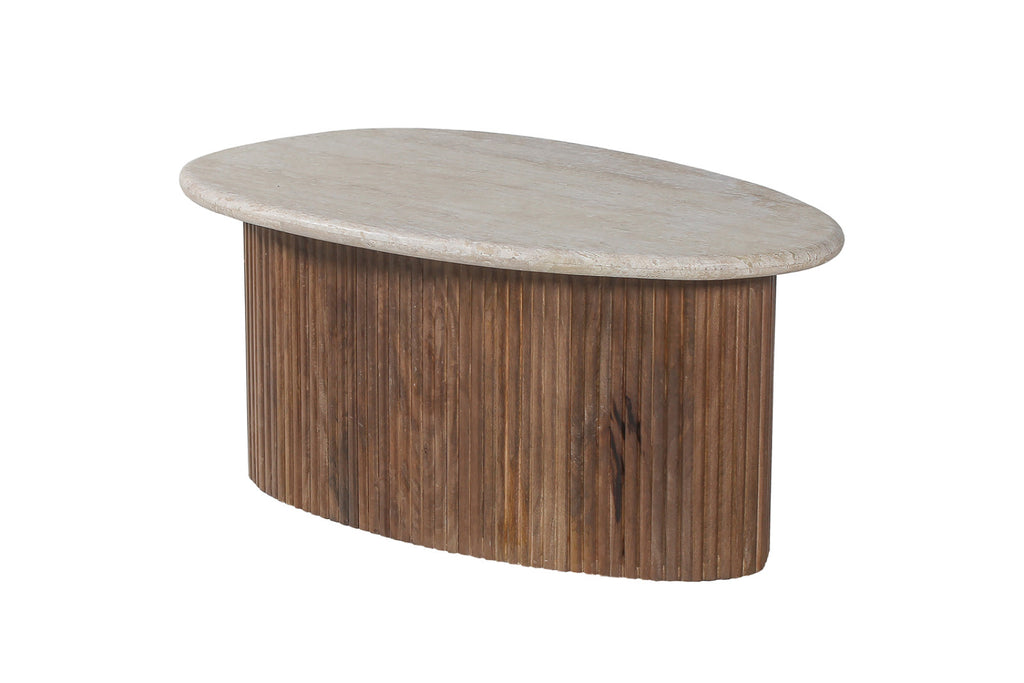 Table basse Louis – bois de manguier avec travertin beige – 90 cm