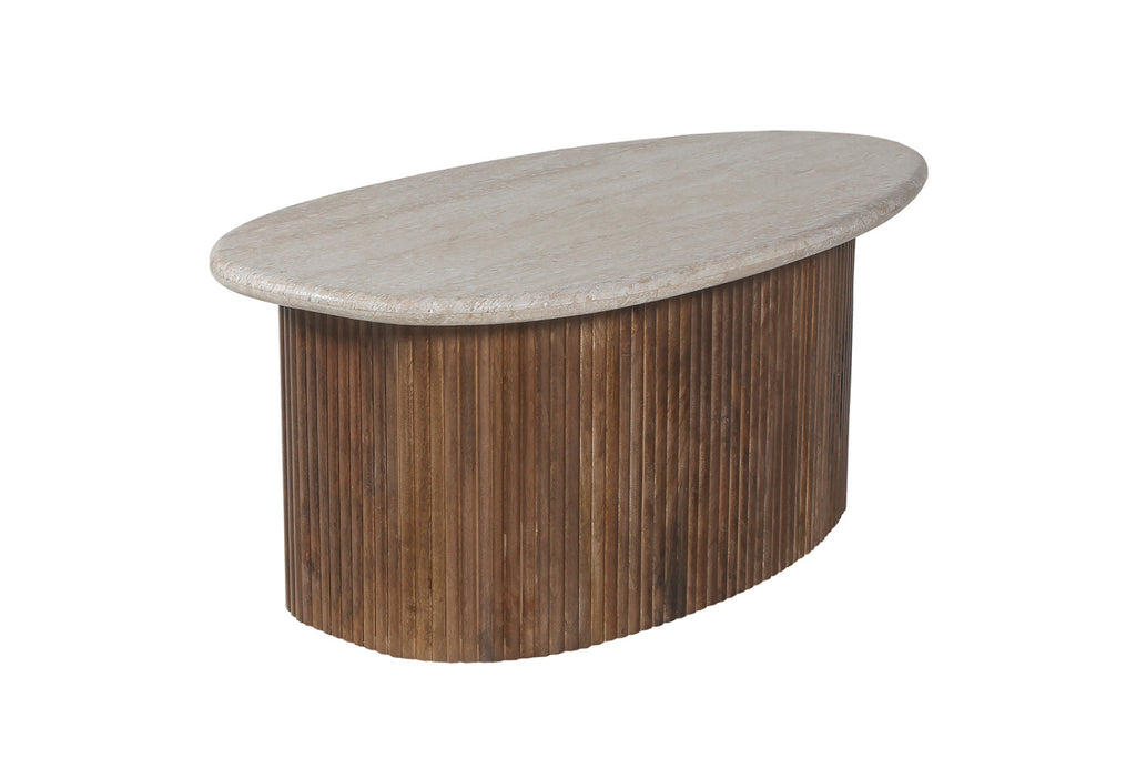 Table basse Louis – bois de manguier avec travertin beige – 90 cm