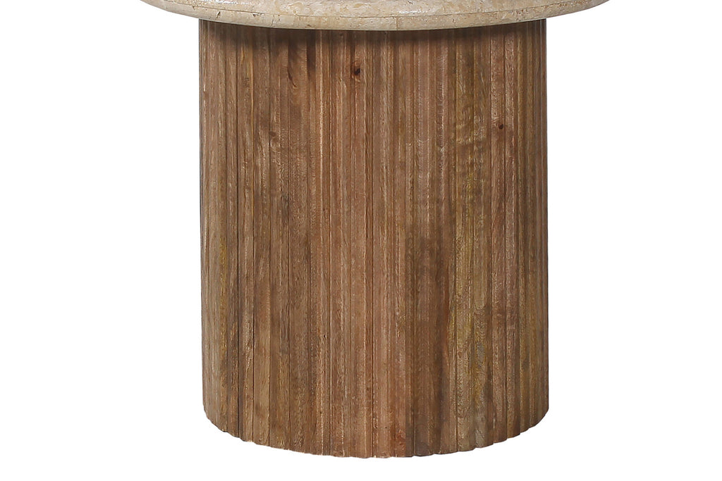 Table d Appoint  – louis' bois de manguier avec travertin beige – 50 cm