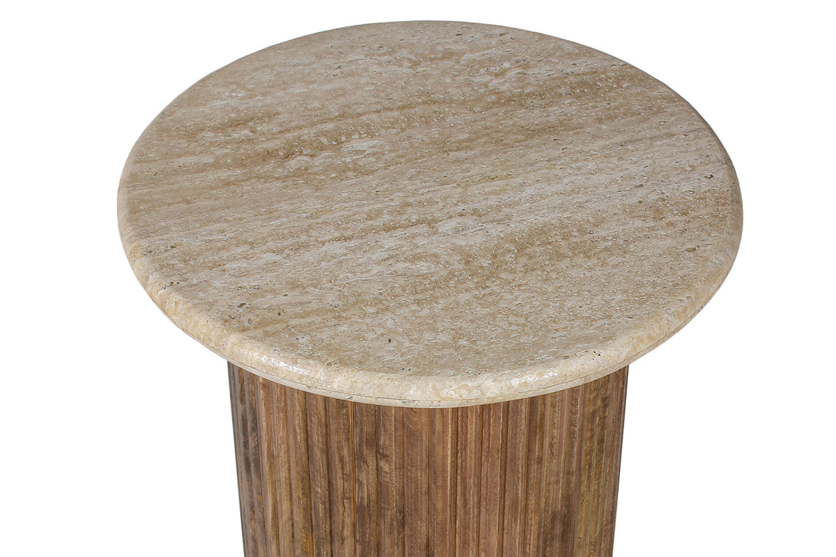 Table d Appoint  – louis' bois de manguier avec travertin beige – 50 cm