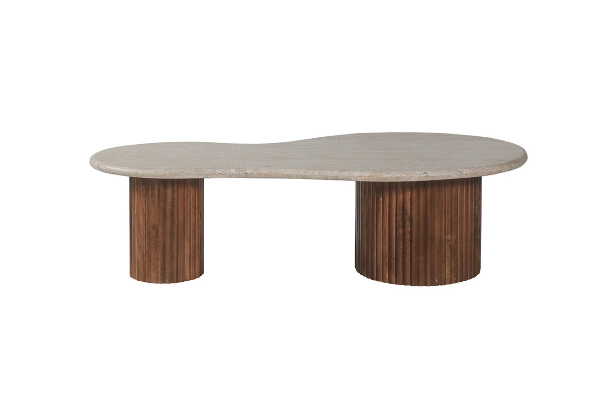 Table basse Marlon – bois de manguier avec travertin beige – 120 cm