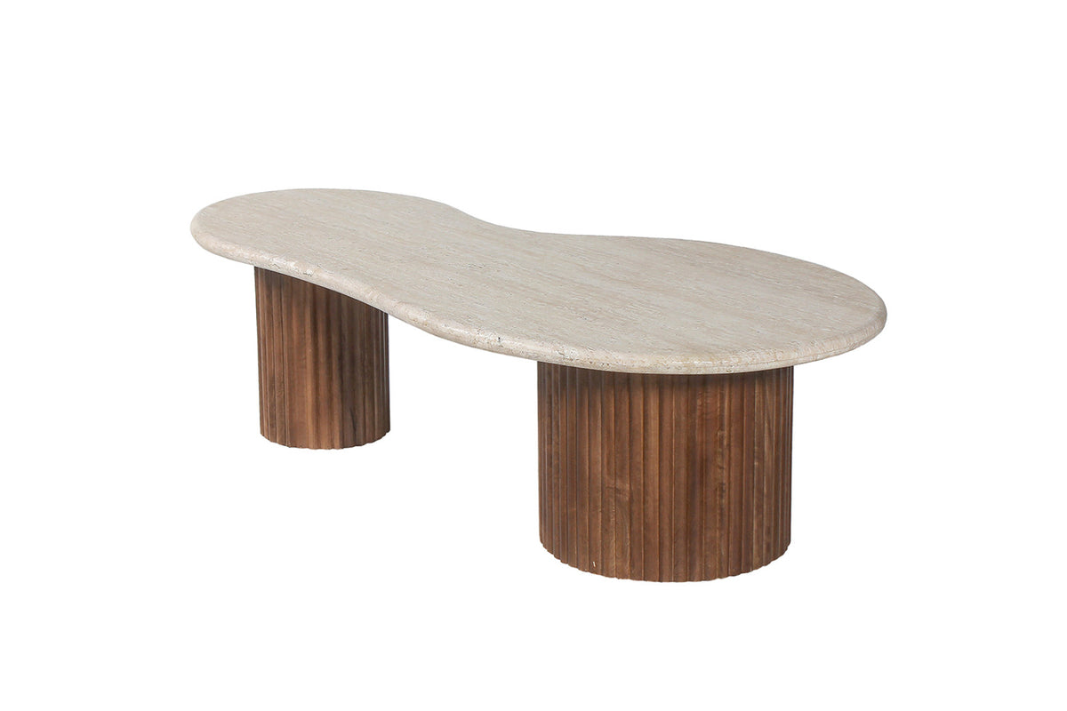Table basse Marlon – bois de manguier avec travertin beige – 120 cm