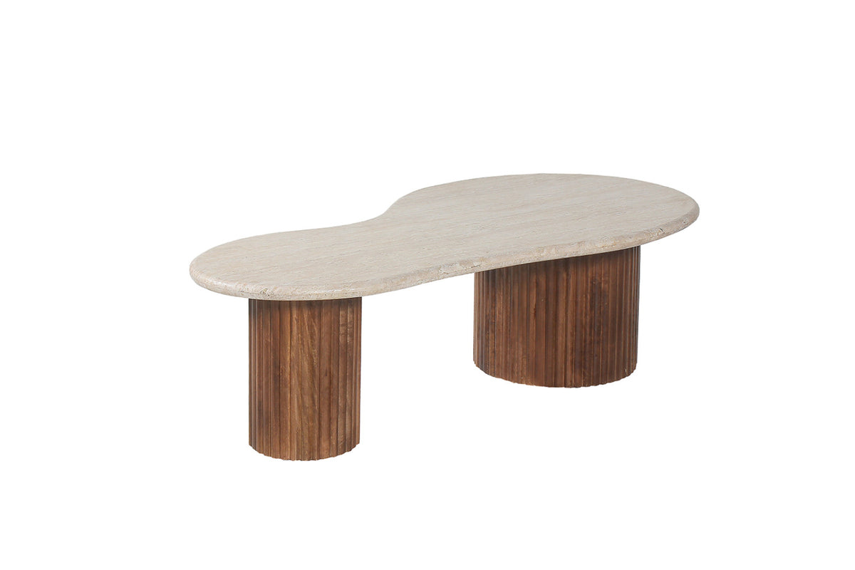 Table basse Marlon – bois de manguier avec travertin beige – 120 cm