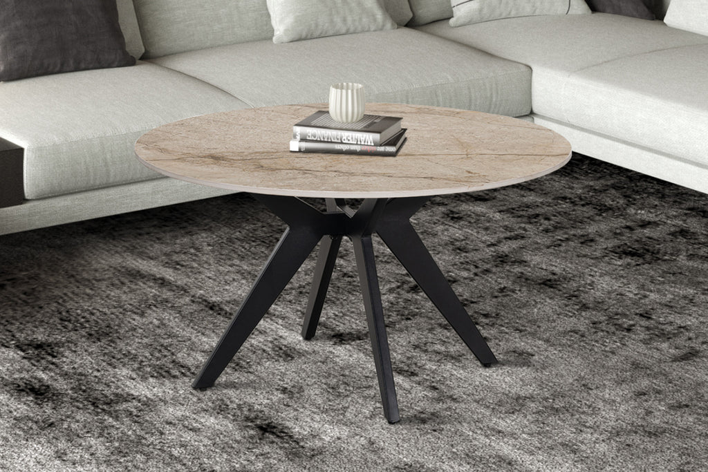 Table basse Apollo – ronde pierre brillante shakespear beige – 80 cm