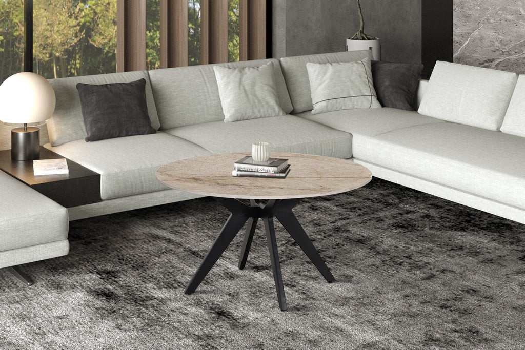 Table basse Apollo – ronde pierre brillante shakespear beige – 80 cm