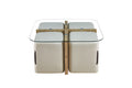 Table basse Shana – avec 4 poufs tissu décor chêne vieilli