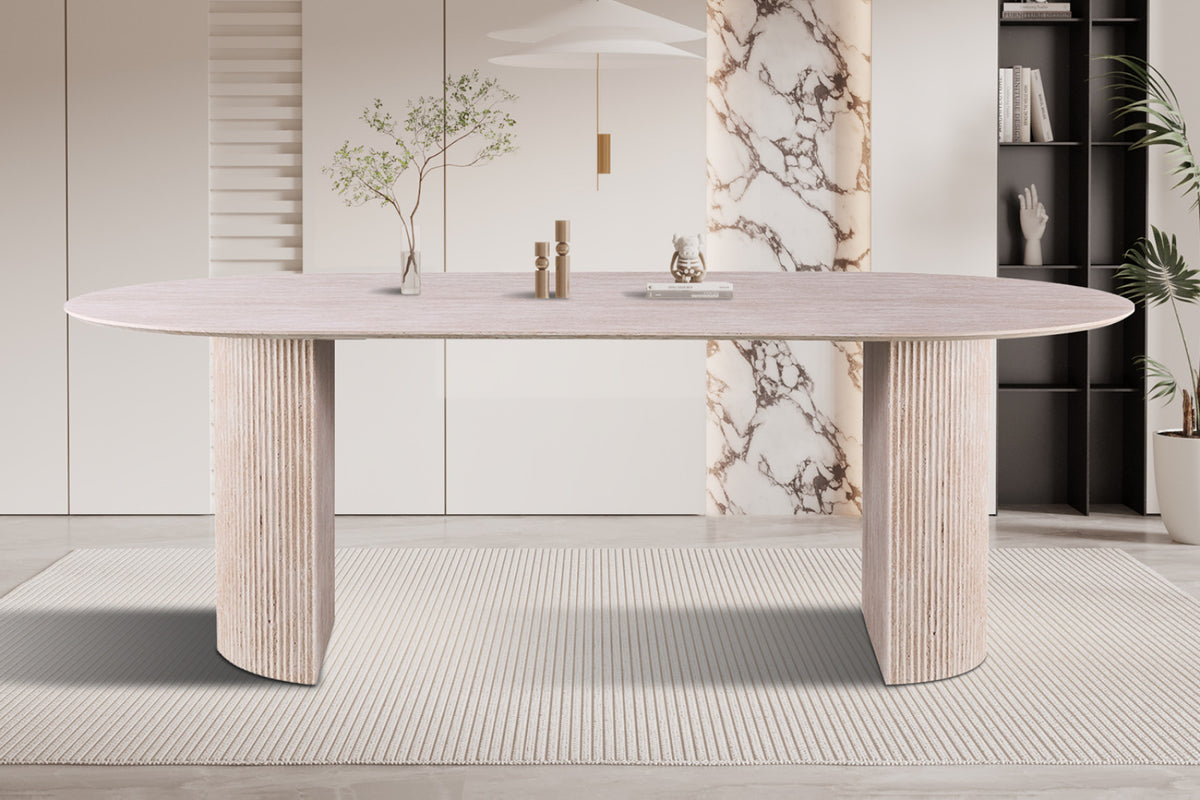 Table Lagos – Travertin beige – Ovale 220 × 110 cm