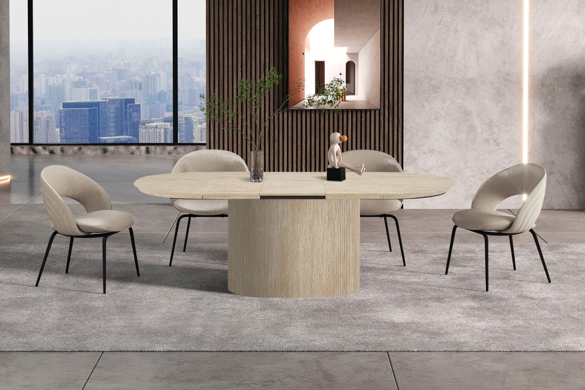 Table extensible Lagos – ovale décor travertin beige – 180/220 cm