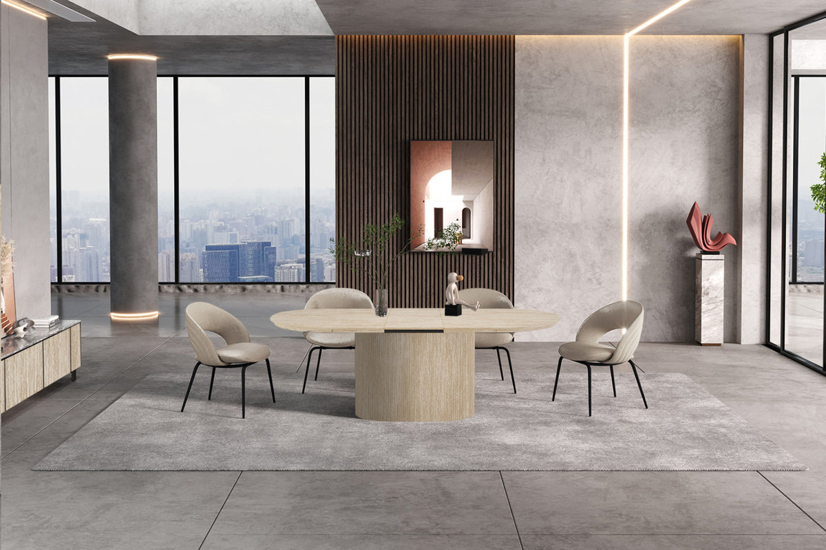 Table extensible Lagos – ovale décor travertin beige – 180/220 cm