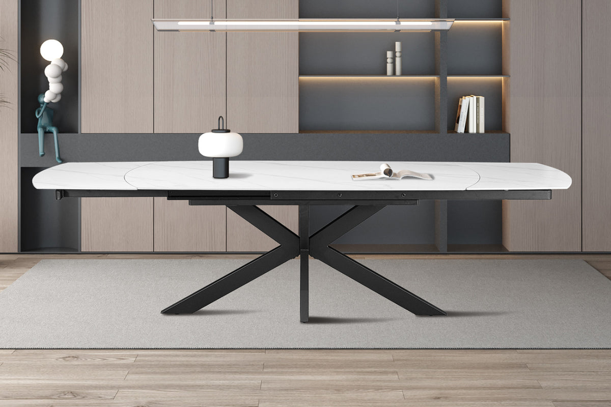 Table extensible Ares – ovale danoise pierre blanc – 160/240 cm