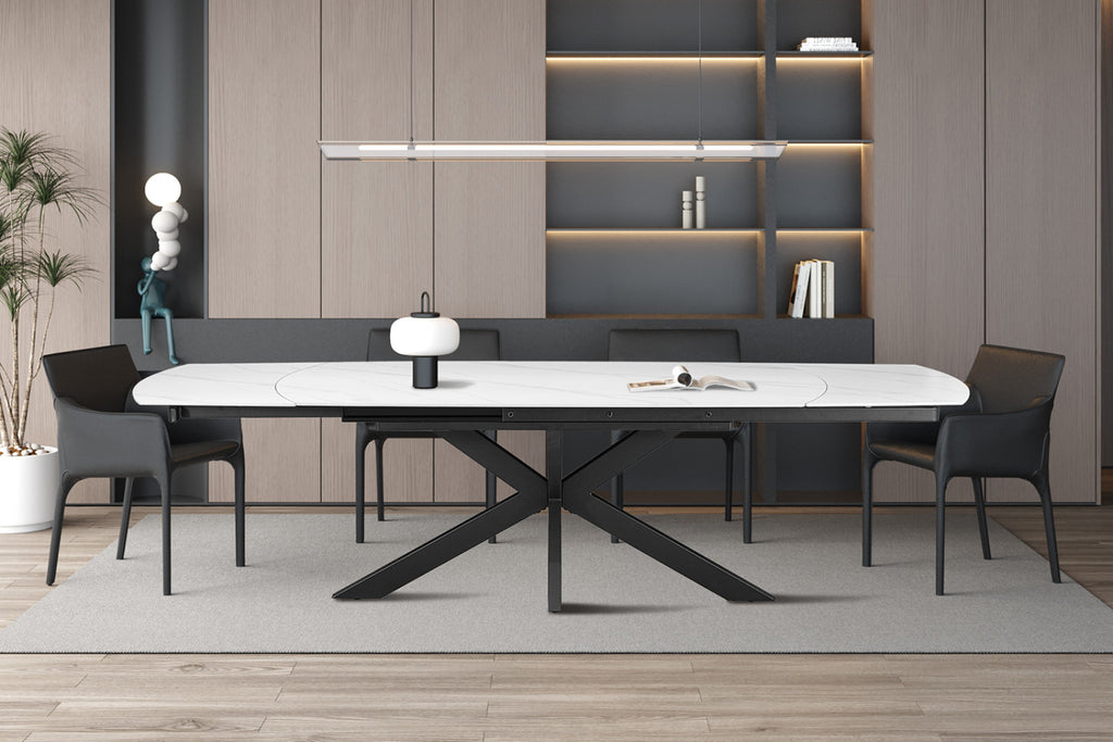 Table extensible Ares – ovale danoise pierre blanc – 160/240 cm
