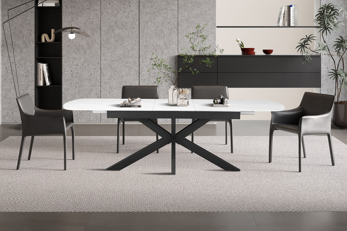 Table extensible Hestia – ovale danoise pierre blanc – 180/220 cm