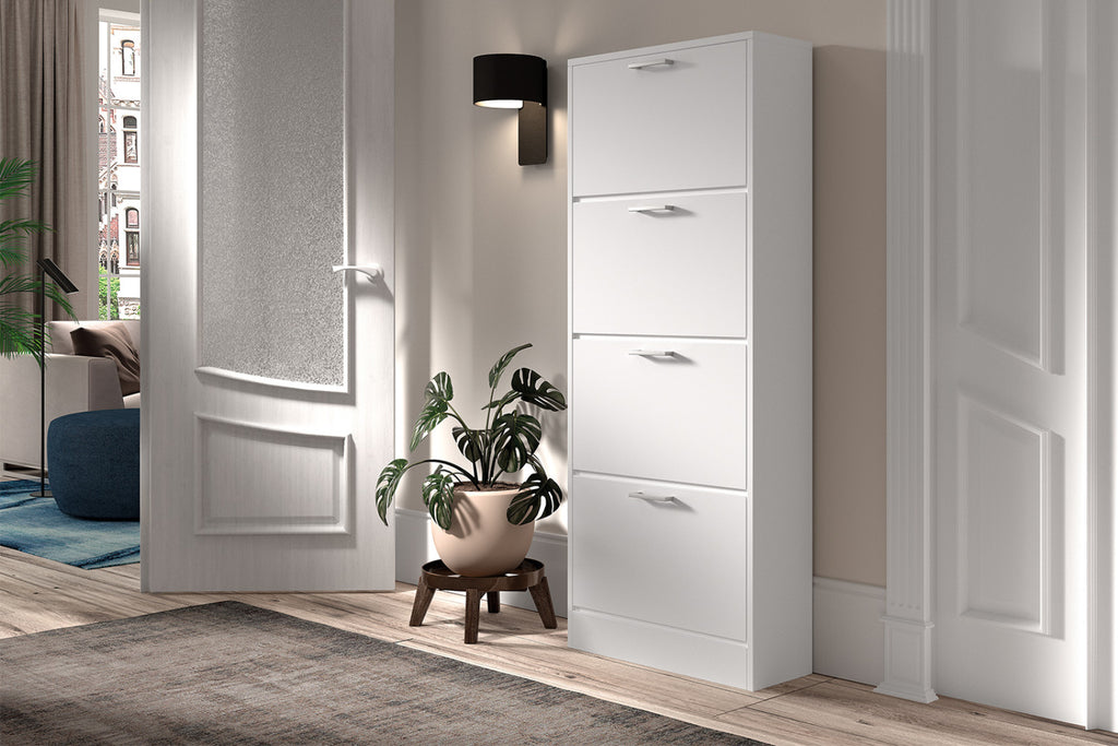 Meuble à chaussures Carini – Blanc – 4 tiroirs – 63 × 155 cm