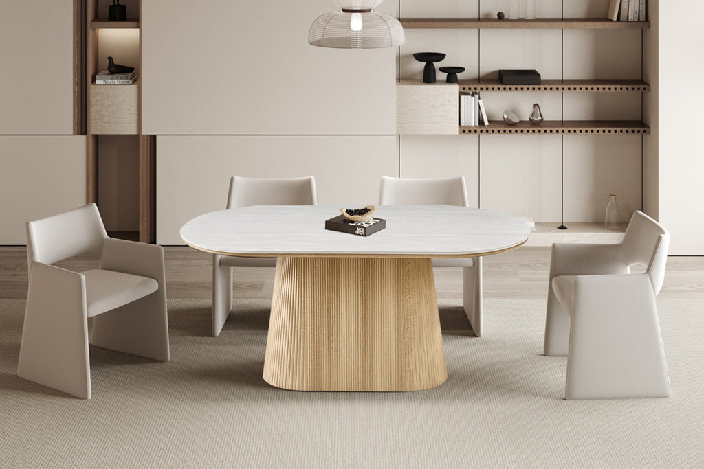 Table Vigo – ovale décor chêne naturel baroque gris – 180 cm