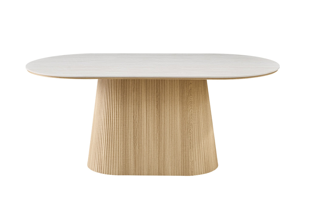 Table Vigo – ovale décor chêne naturel baroque gris – 180 cm