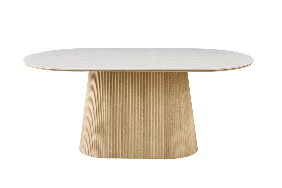 Table Vigo – ovale décor chêne naturel baroque gris – 180 cm