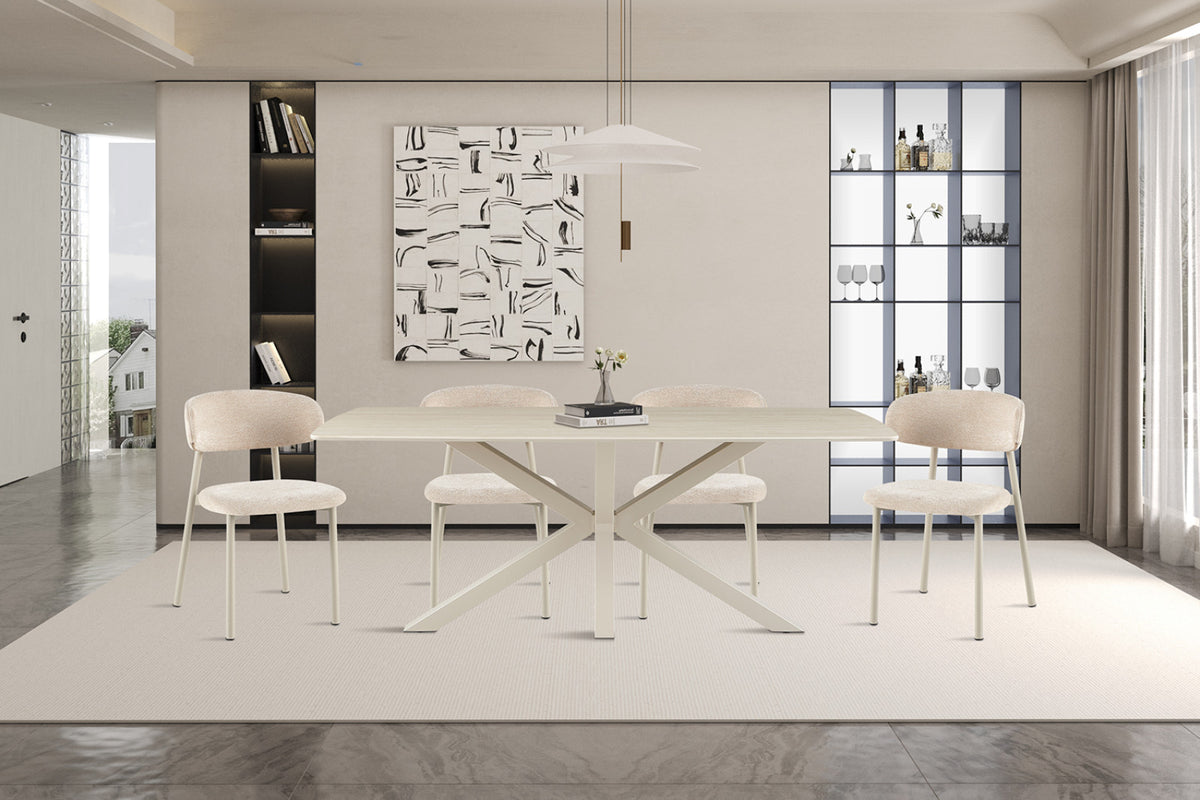 Table Noa – ovale danoise baroque beige, pied gris – 180x90 cm
